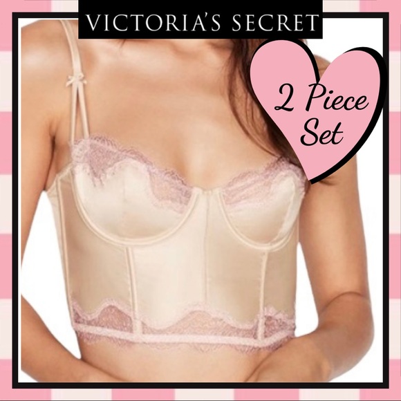 NWT VICTORIA’S SECRET 32D & XSMALL BRA & CHEEKINI DREAM ANGELS SATIN & LACE TRIM - Picture 1 of 9